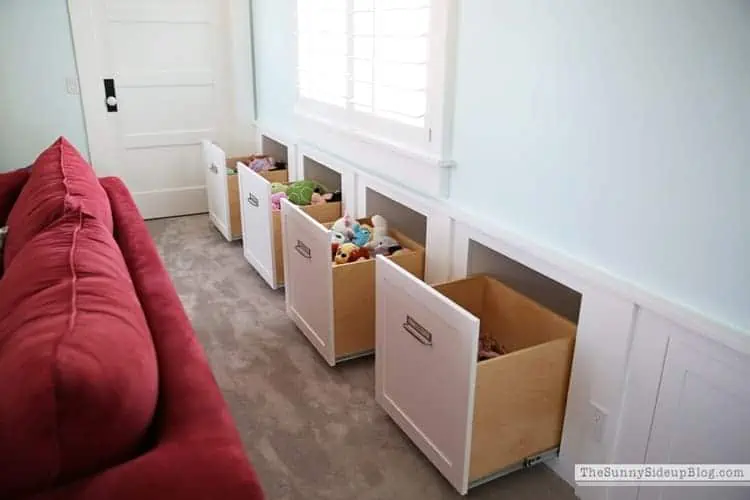 Built-In Drawers Under The Window For Toy Storage