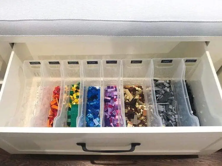 Folder Containers for Lego Parts Color Sorting in living room drawer