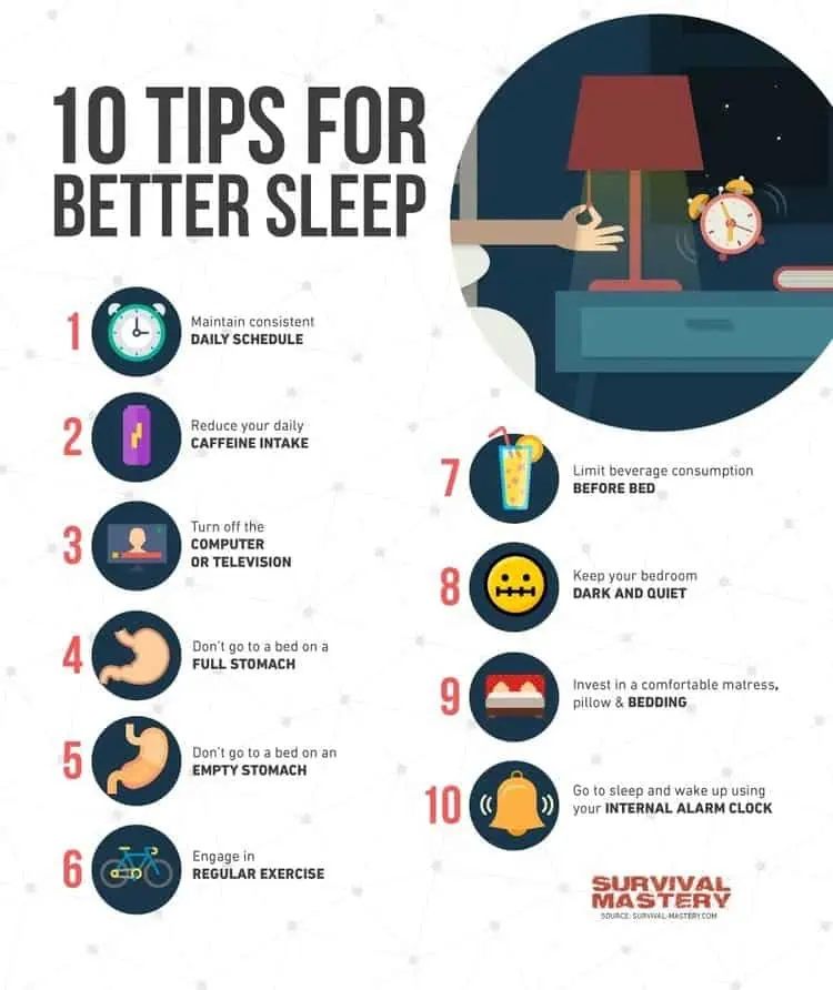 How to Sleep Better infographic with ideas to improve night sleep