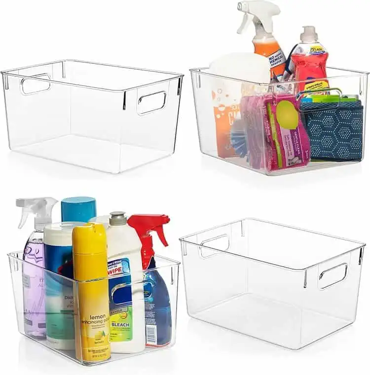 Clear Plastic Storage Bins set with supplies