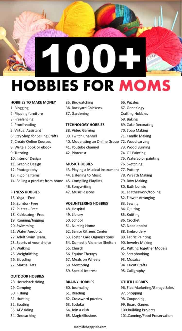 100 hobbies for busy moms list make life easier