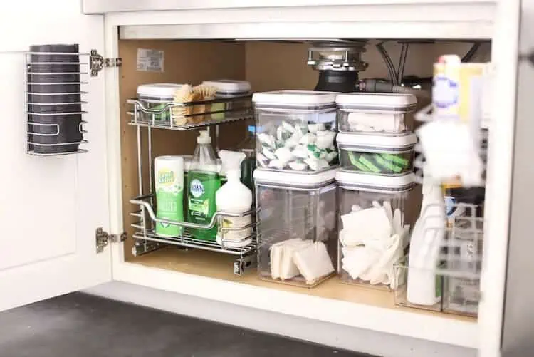 Under the Kitchen Sink Organization with Dollar Store Bins