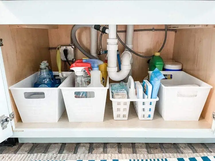 under the sink organization ideas with plastic dollar store containers