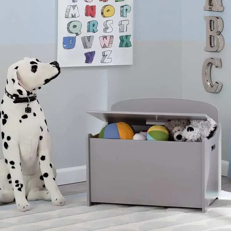 Wooden Children Toy Box with a Lid in a playroom