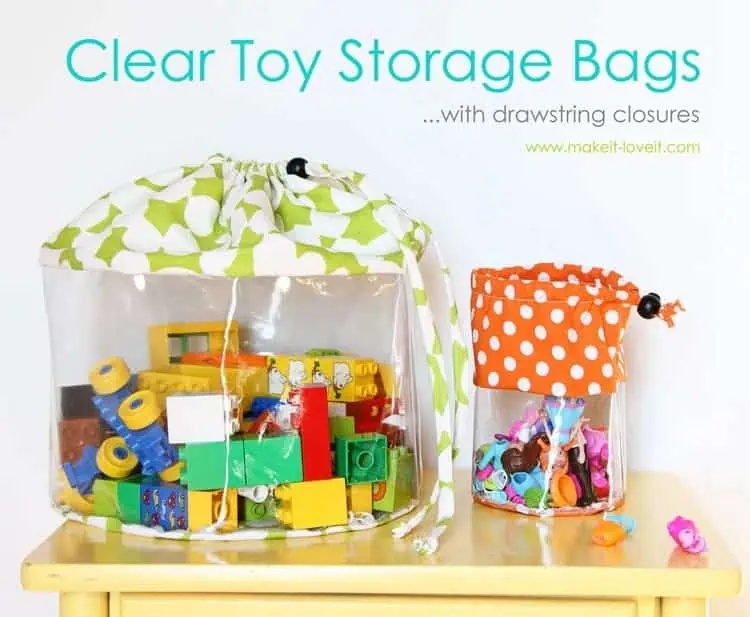 Clear Storage Bags with Strings in a childs room