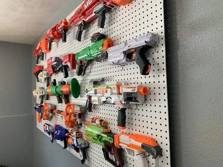 NERF Gun Storage on a Pegboard