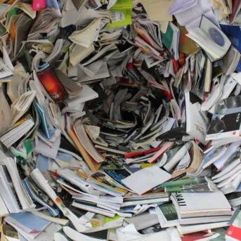 A swirling mass of messy books.