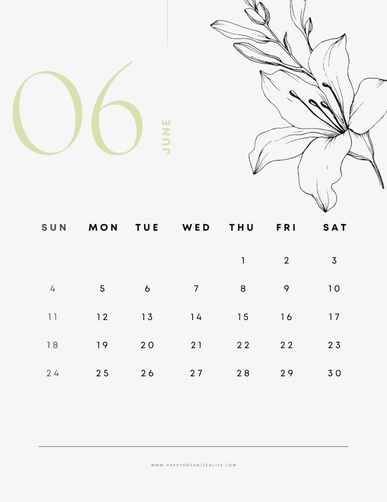 June 2023 Calendar Simple Floral Vertical Design