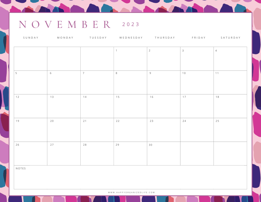 November 2023 Calendar Purple Geometric Design