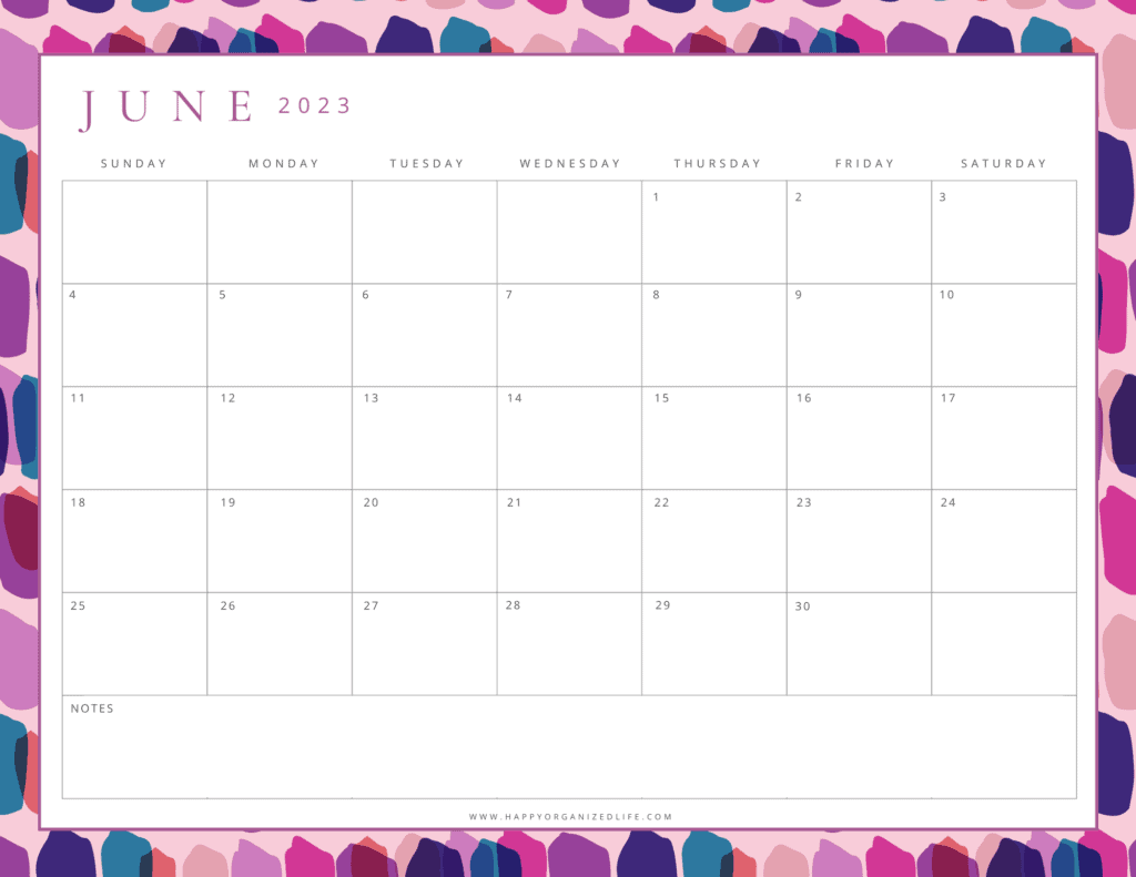 June 2023 Calendar Purple Geometric Design