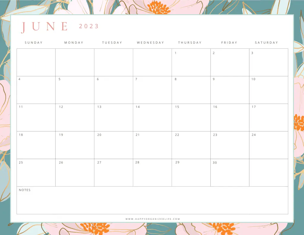 June 2023 Calendar Pastel Pink and Green Design