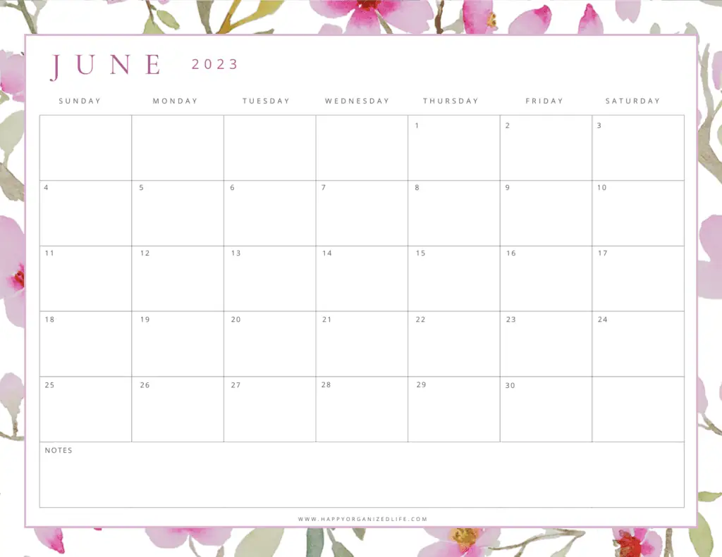June 2023 Calendar Pastel Pink and Purple Design