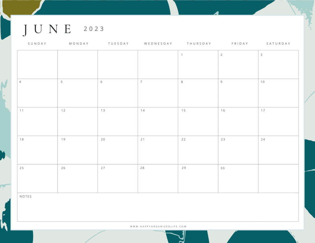 June 2023 Calendar Light and Dark Green Geometric Design