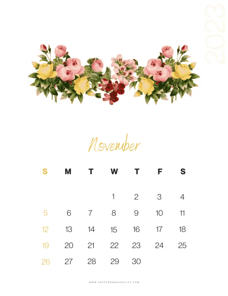 November 2023 Calendar Floral header