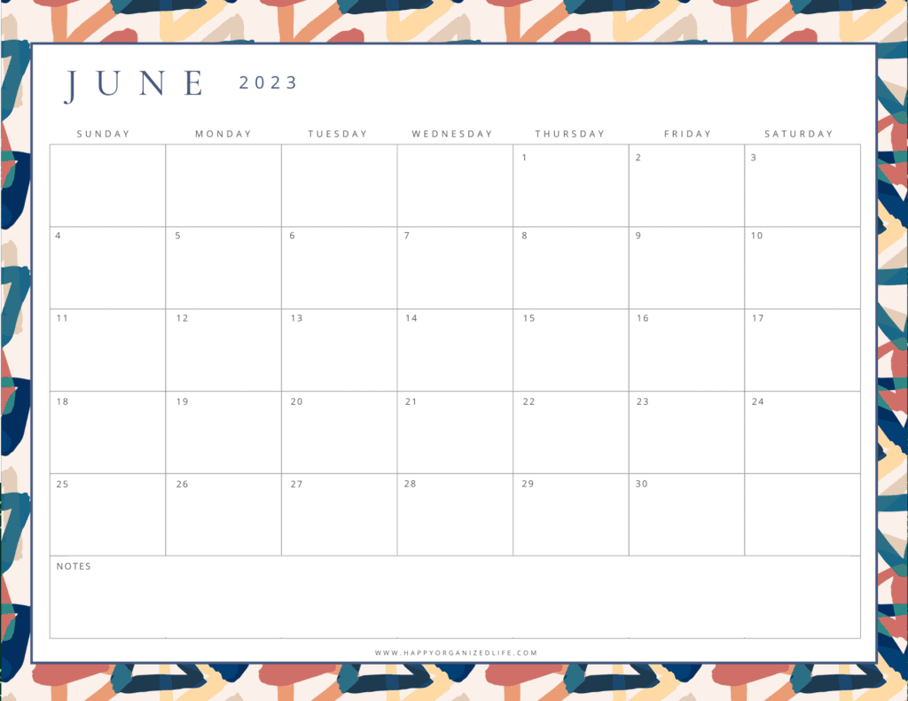 June 2023 Calendar Multicolored Geometric Design