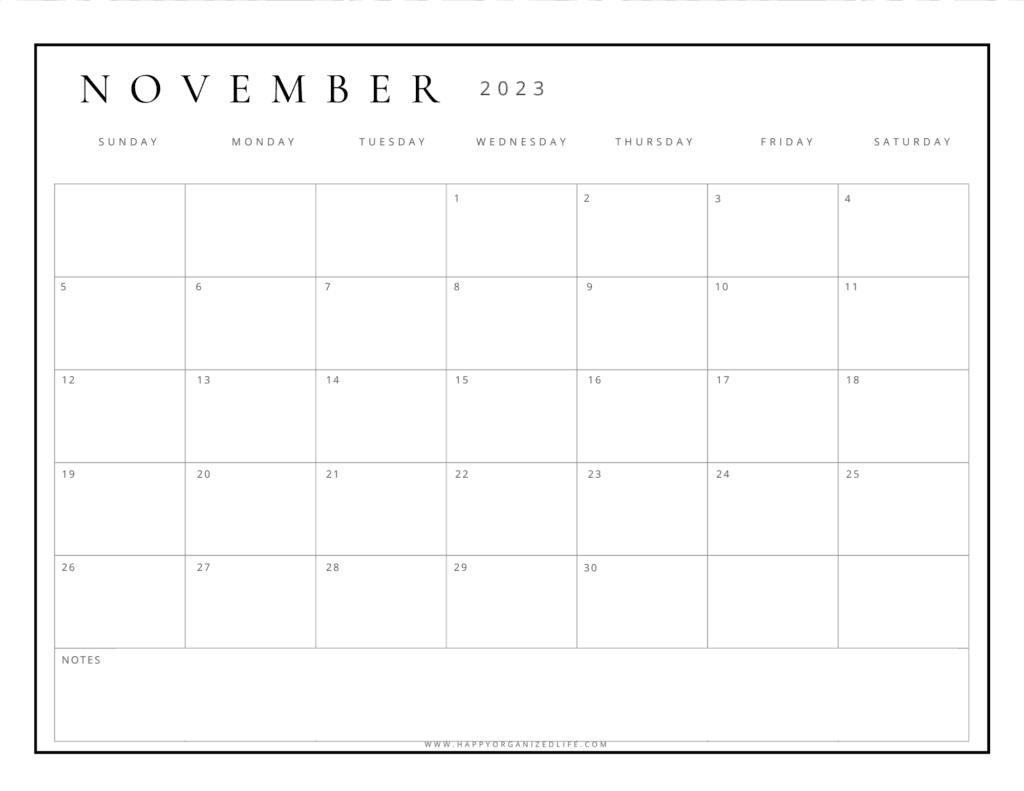 November blank calendar