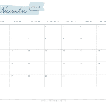 November 2023 Calendar Minimalist Sea Foam Design