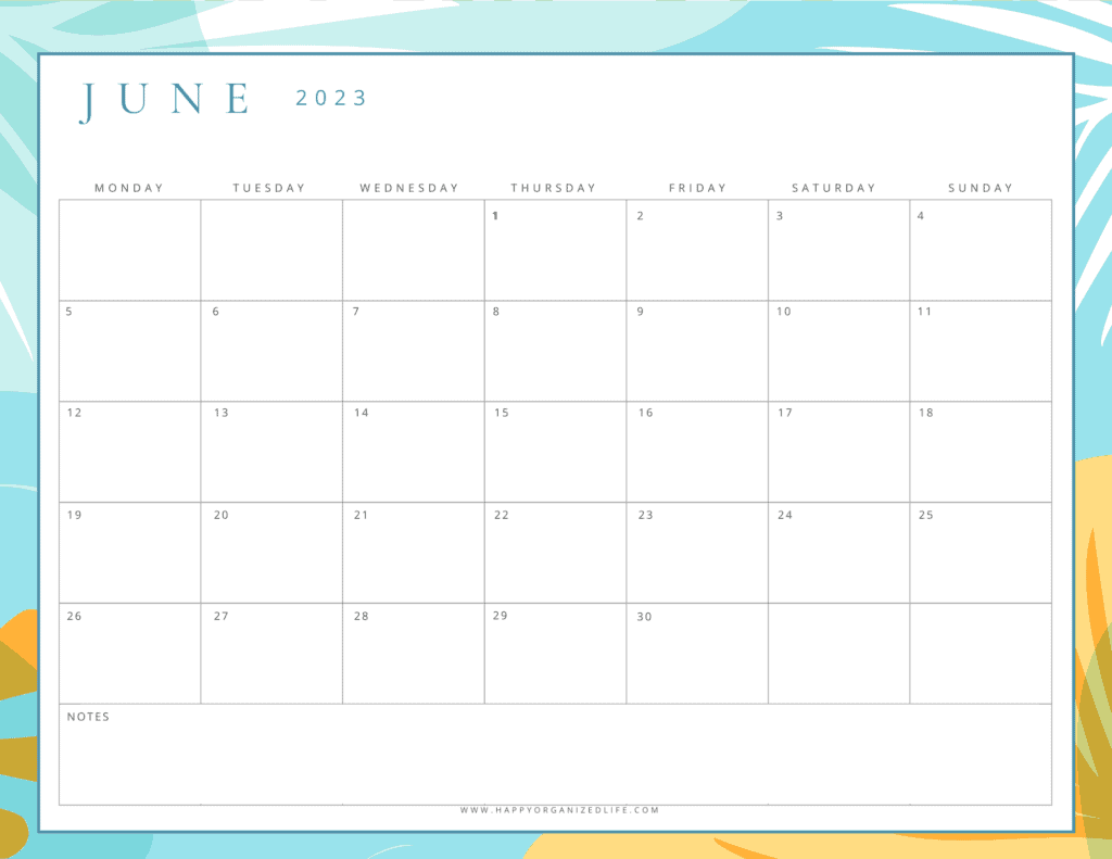 June 2023 Calendar Summer Vibe Monday Start Design