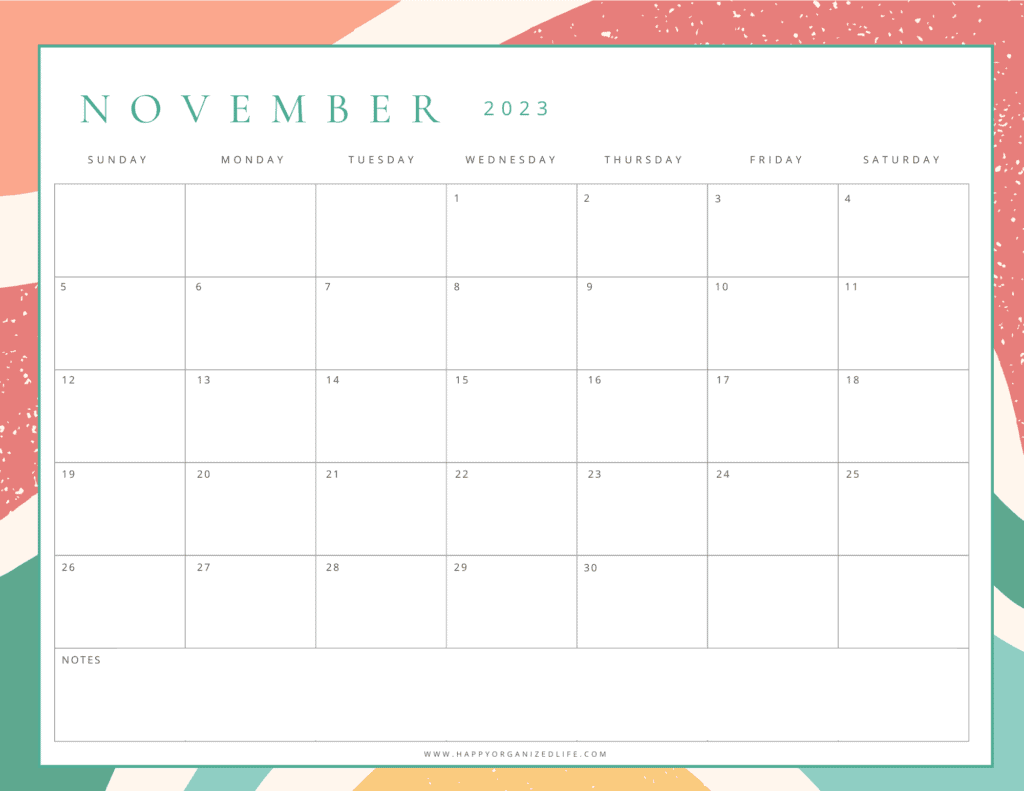 November 2023 Calendar Light and Dark Orange Geometric Design