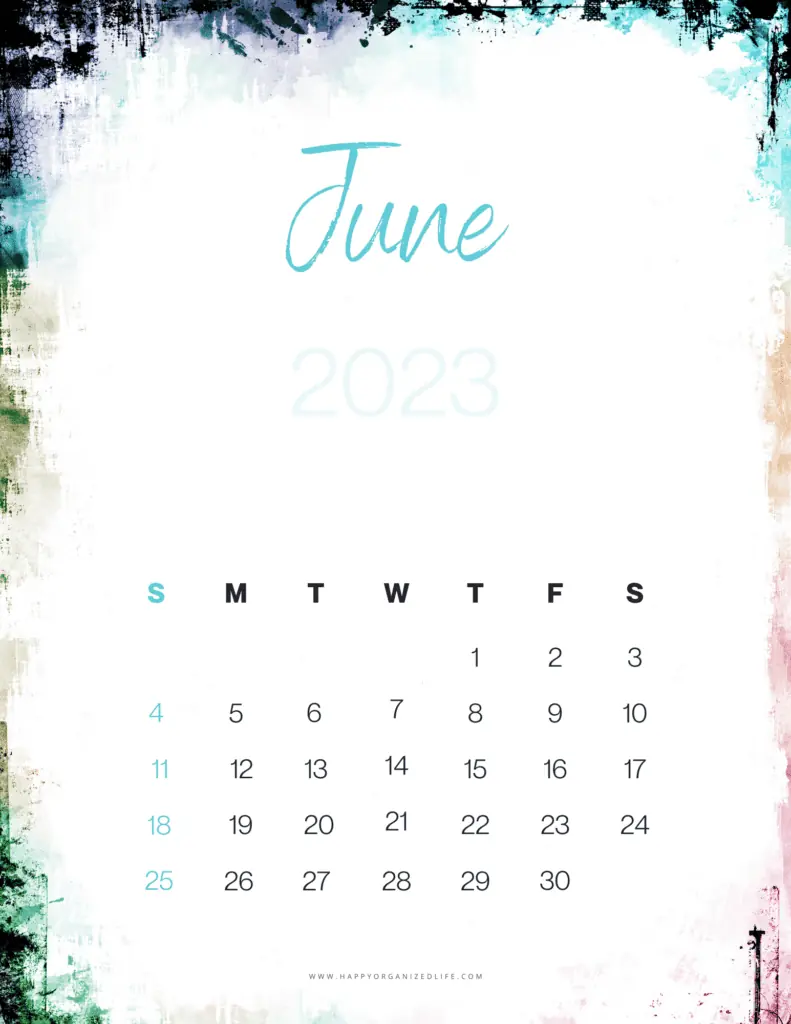 June 2023 Calendar Paint Splatter Design