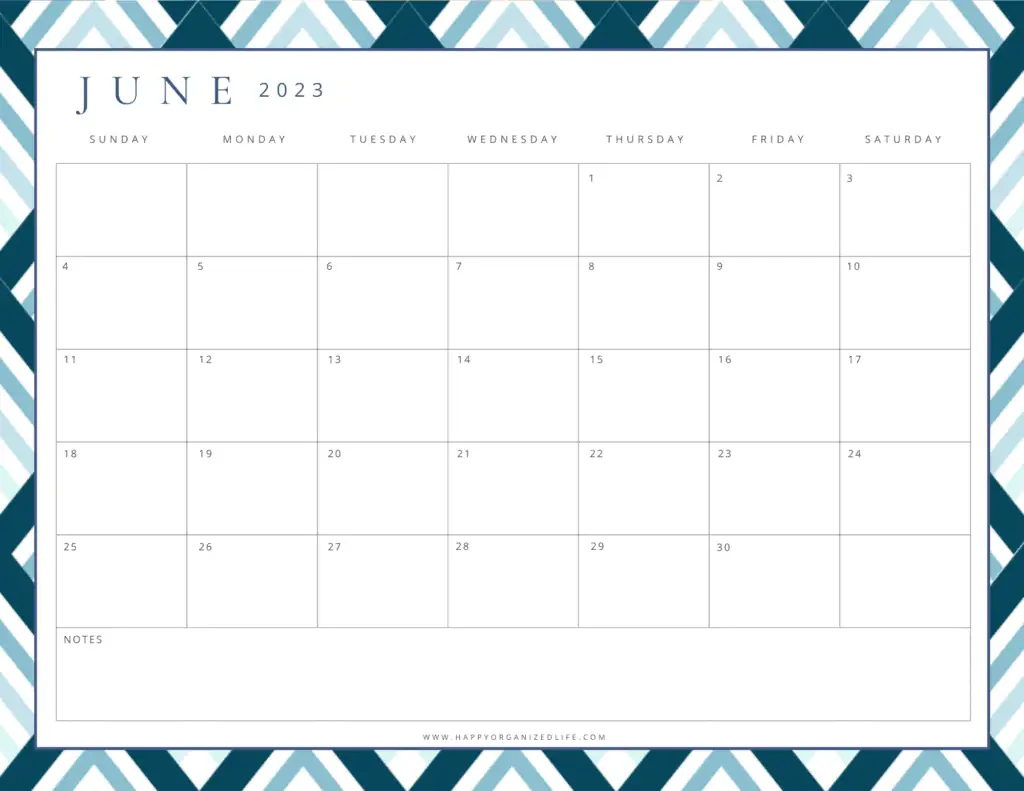 June 2023 Calendar Dark and Light Blue Geometric Design