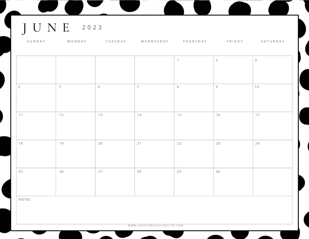 June 2023 Calendar Black and White Geometric Design