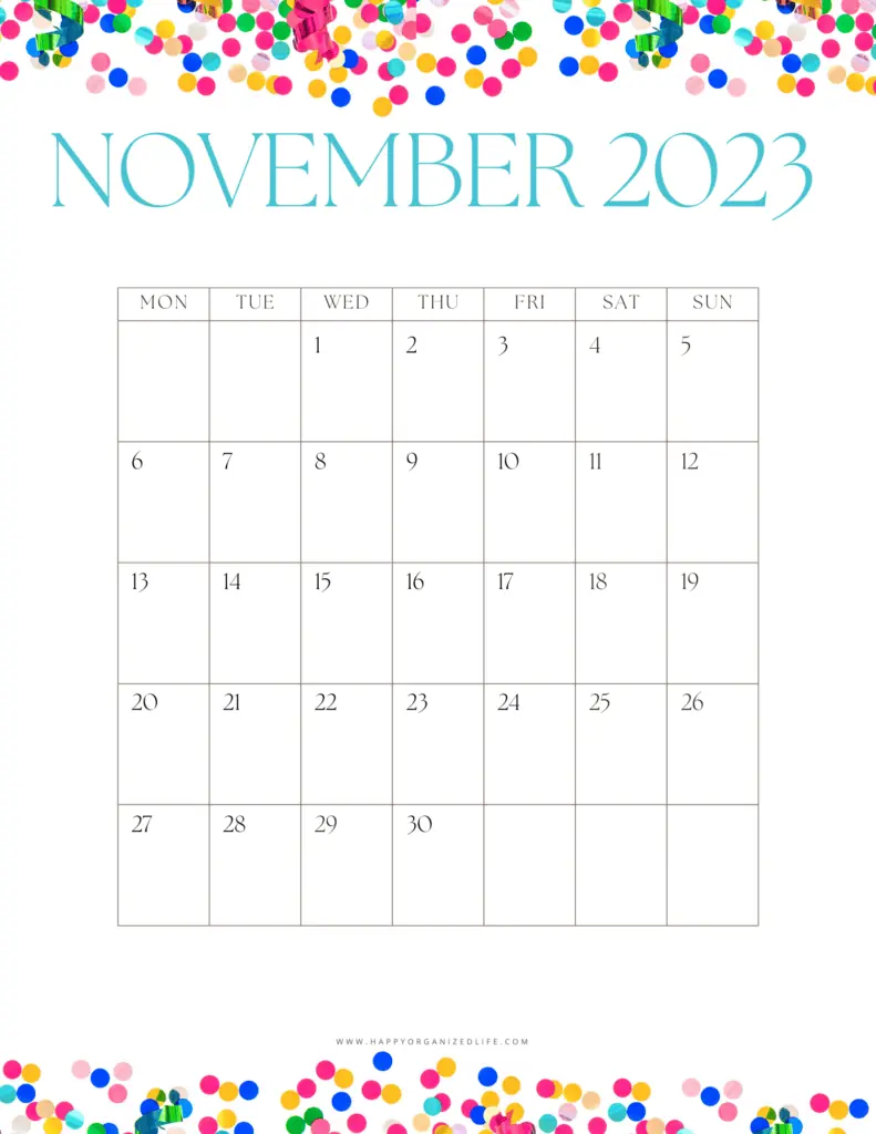 November 2023 Calendar - Confetti