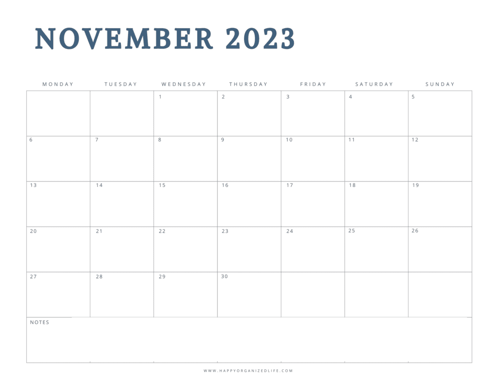 November 2023 Minimalist Monday Start Design