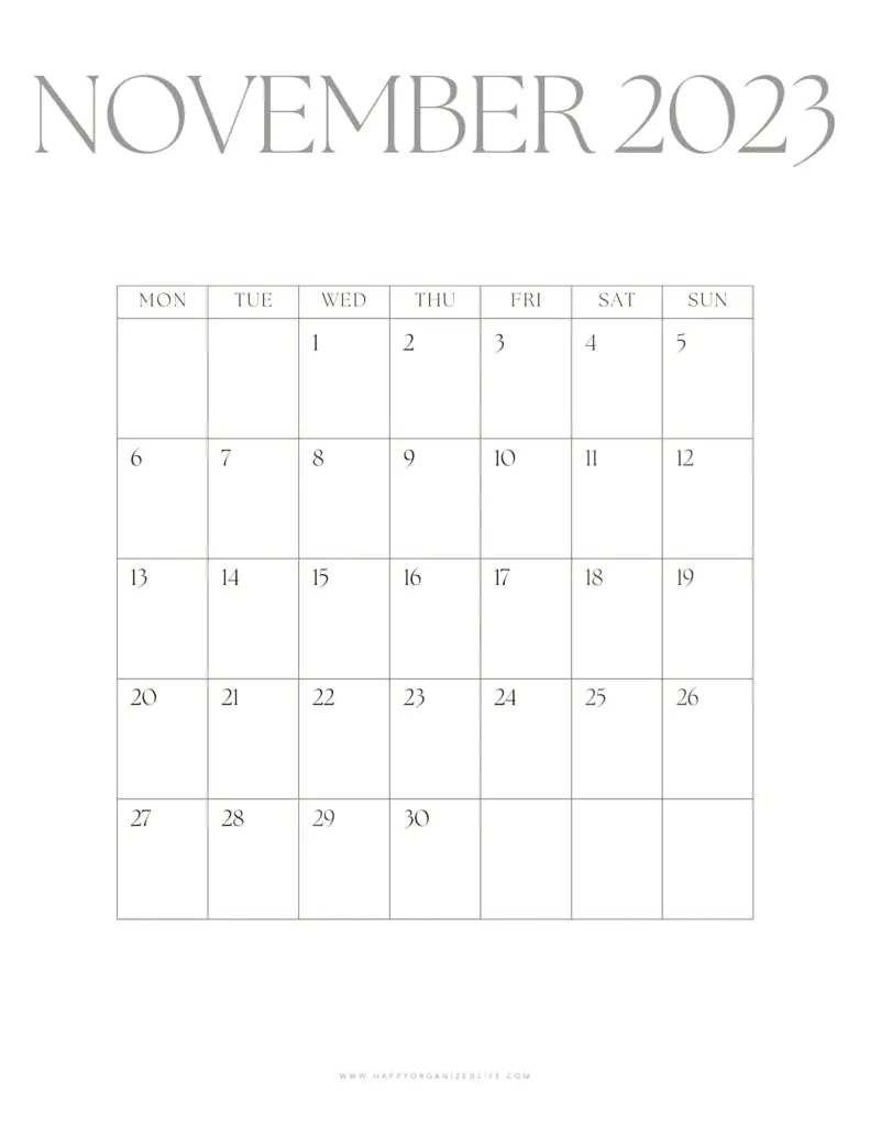 November 2023 Calendar Minimalist Design