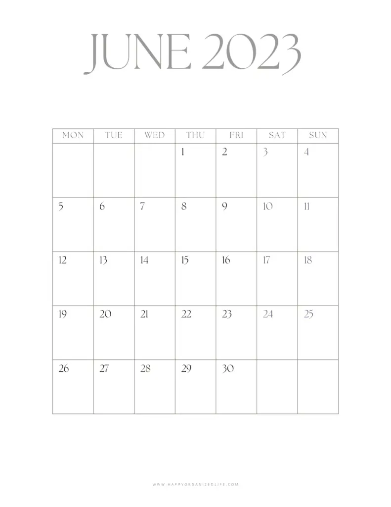 June 2023 Calendar Minimalist Vertical Design