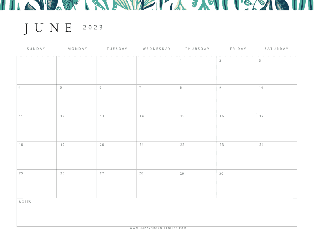 june 2023 calendar green floral design