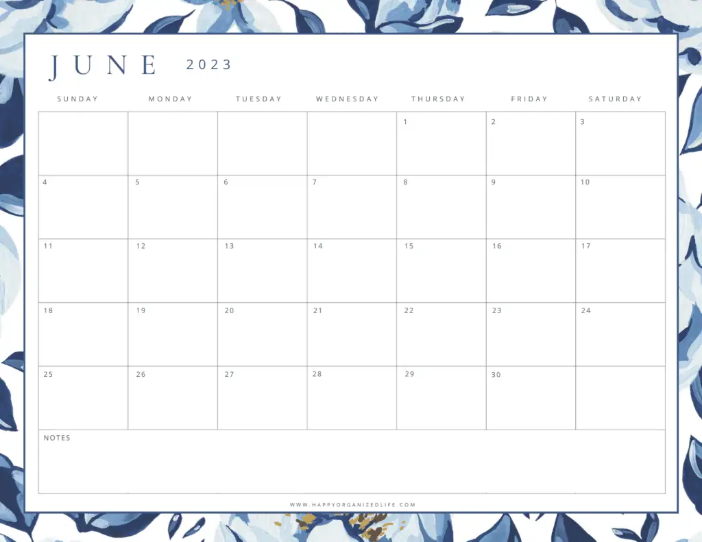 june 2023 calendar light and dark blue floral design