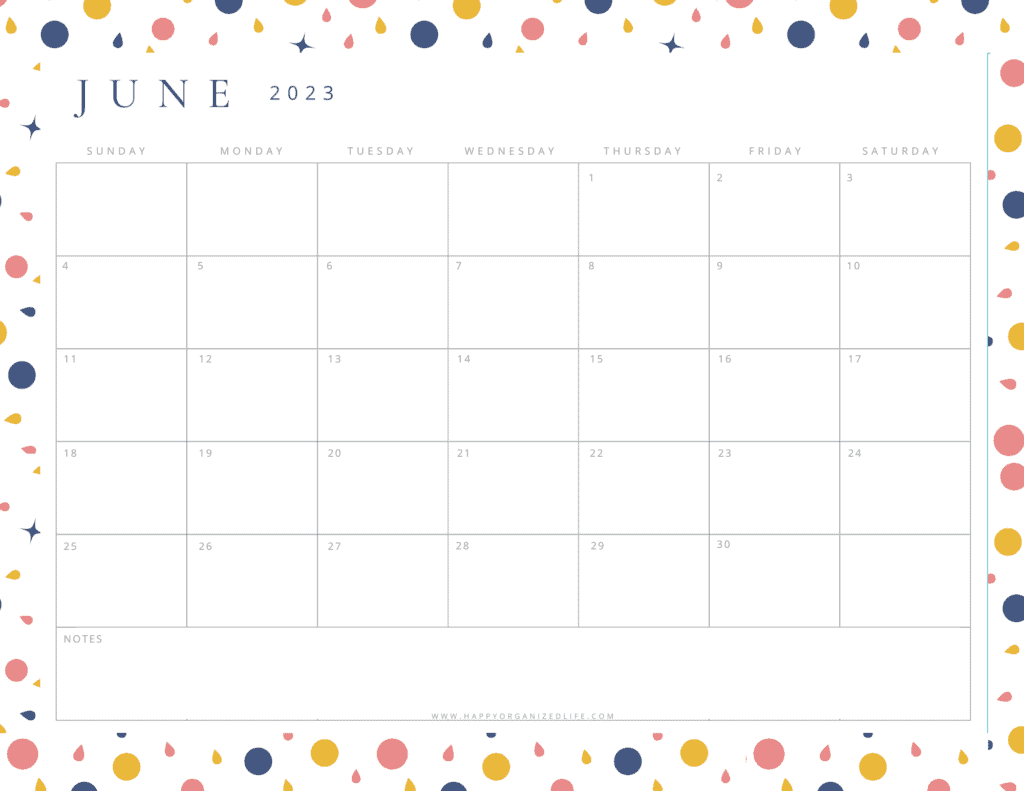 June 2023 Calendar Colorful Circle Border