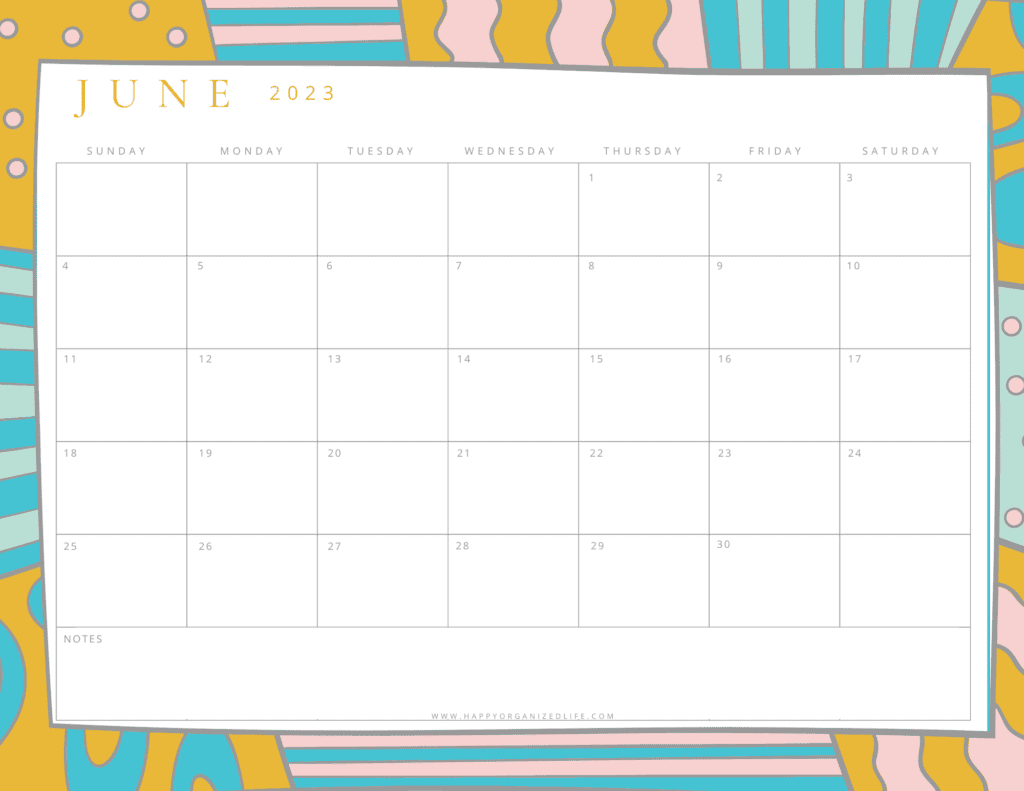 June 2023 Calendar Multicolored Design