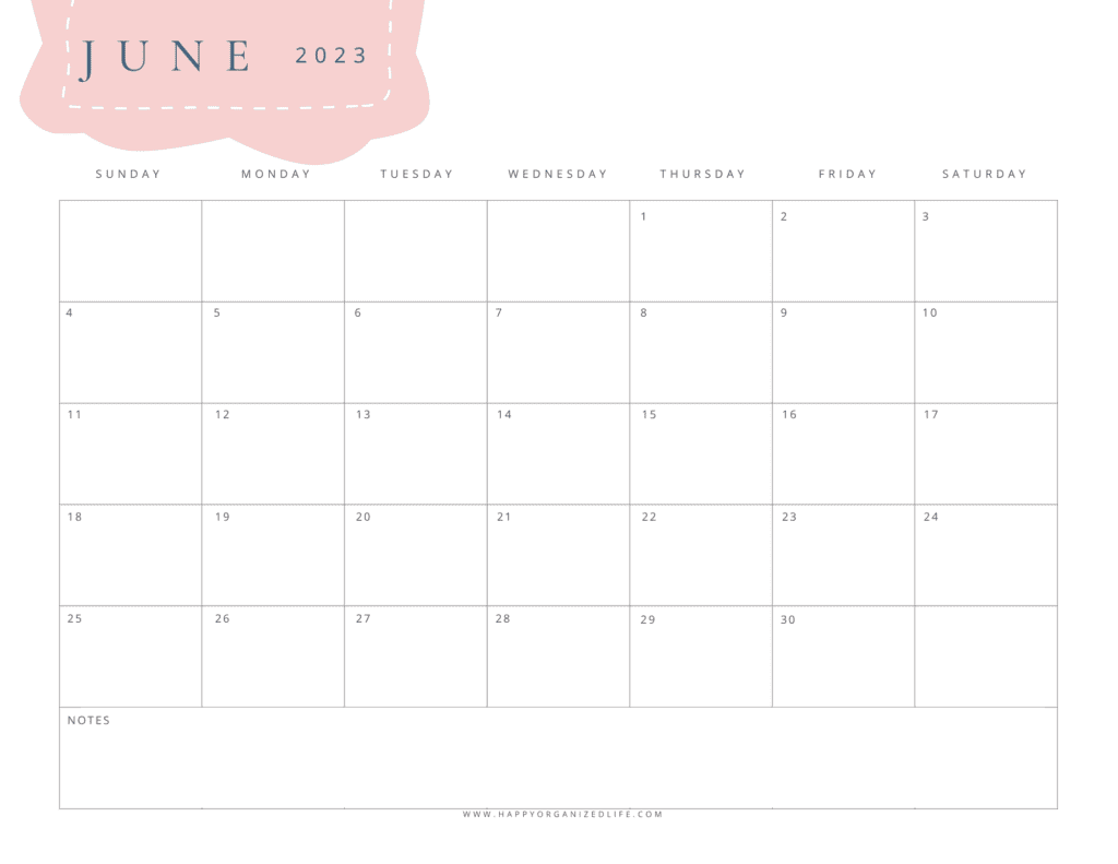 June 2023 Calendar Blush Design