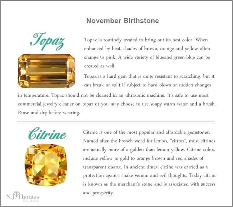 November calendar Birthstones topaz and citrine