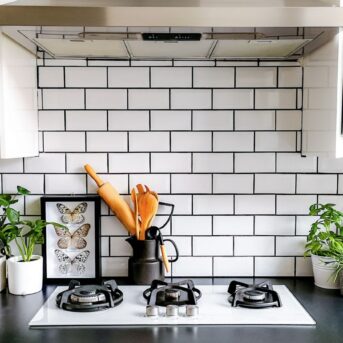 black and white kitchen subway tile
