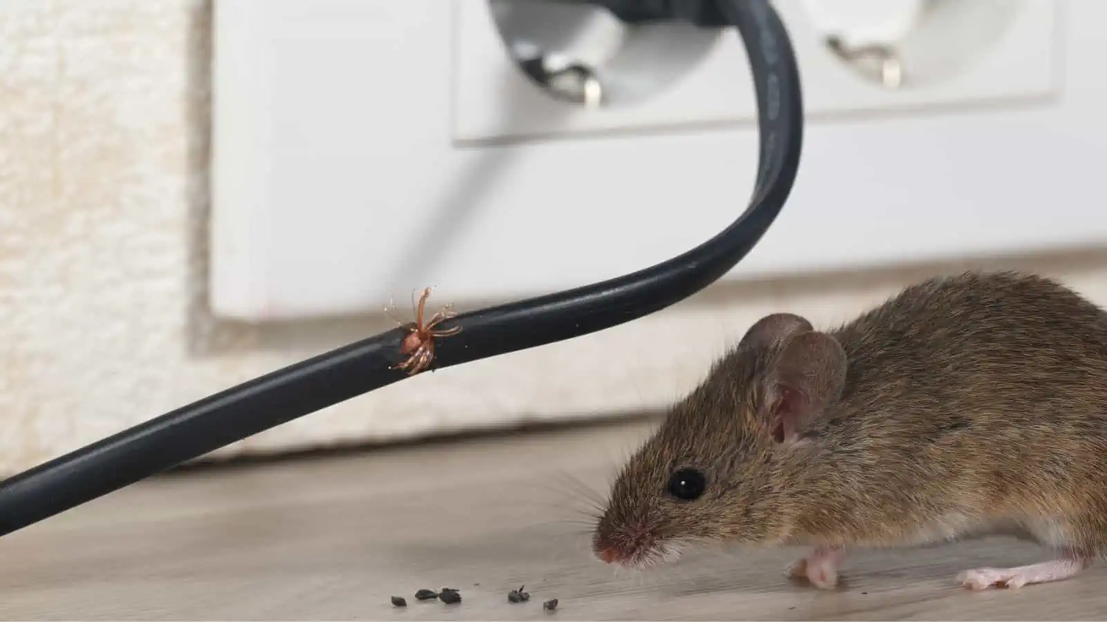 mouse by a spider climbing up an electrical cord