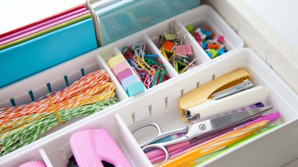 organized office supplies in drawer