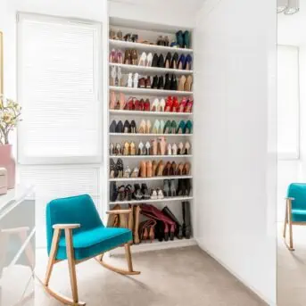 organized shoes in closet