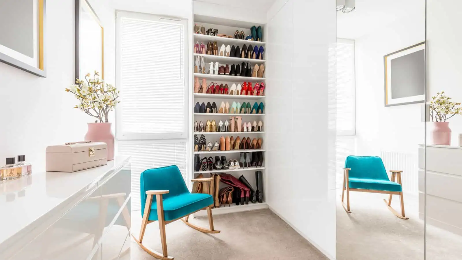 organized shoes in closet