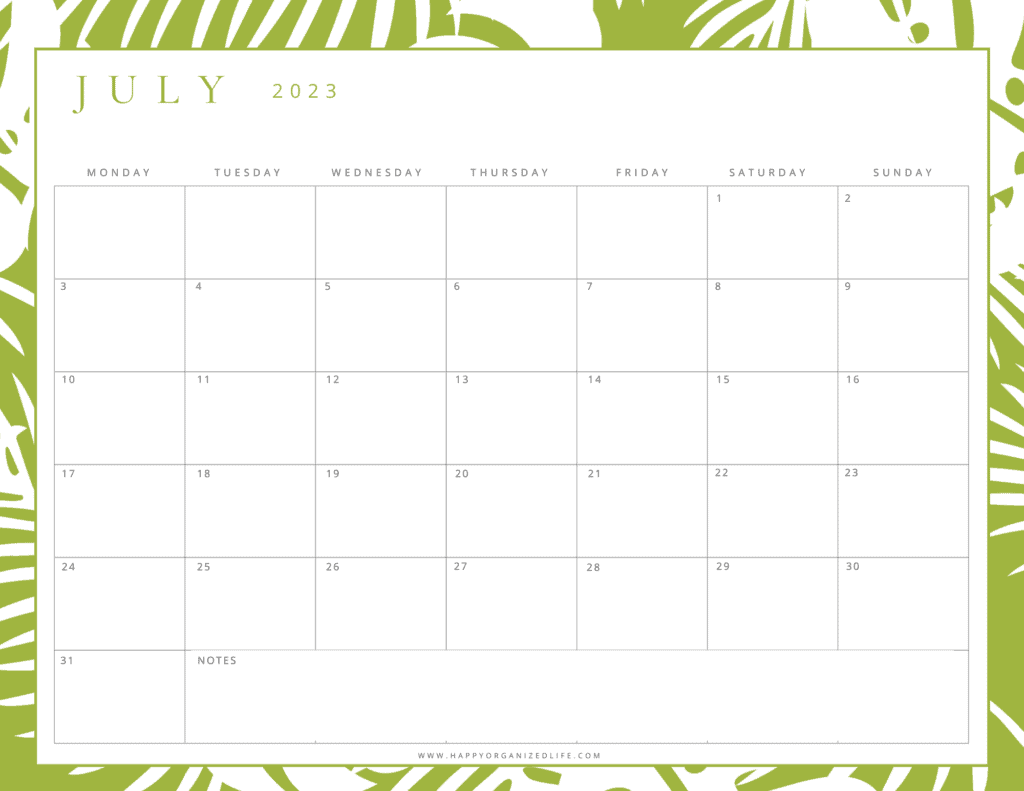 July 2023 Green Leafy Design