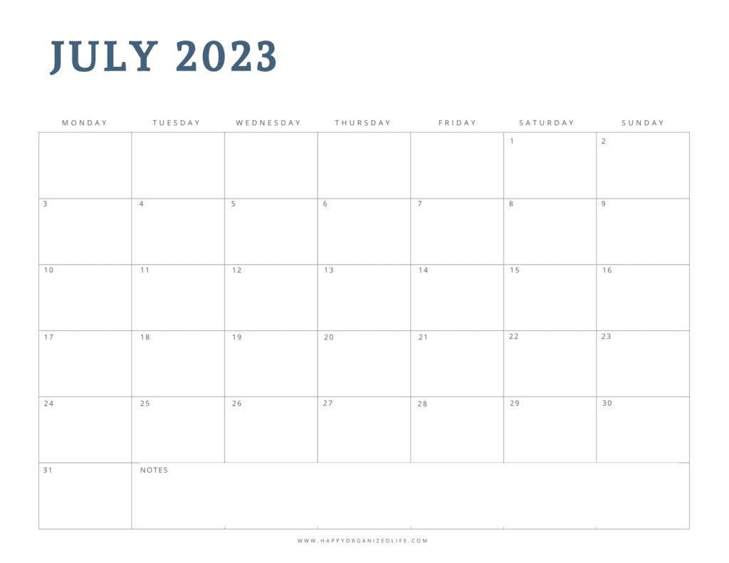 July 2023 Minimalist Monday Start Design