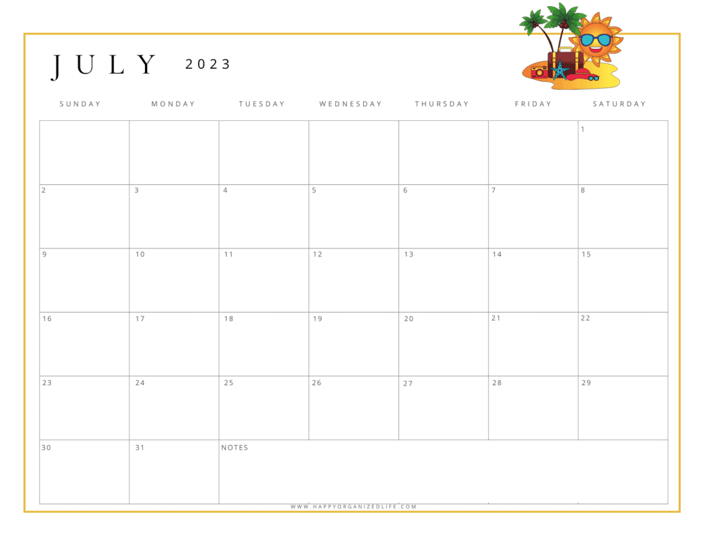 July 2023 Calendar - Day at the Beach