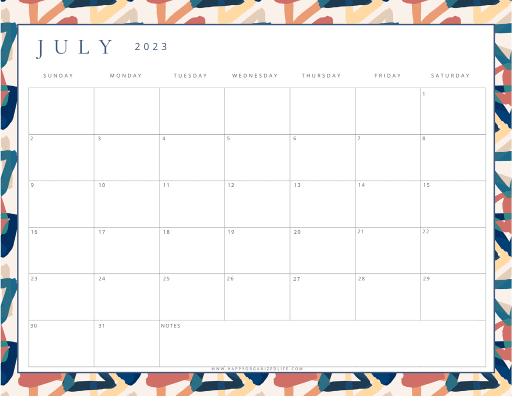 July 2023 Calendar Multicolored Geometric Design