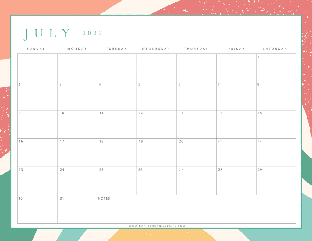 July 2023 Calendar Light and Dark Orange Geometric Design