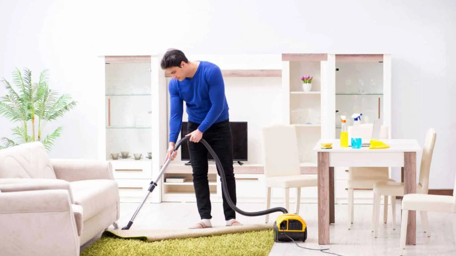 Man cleaning.