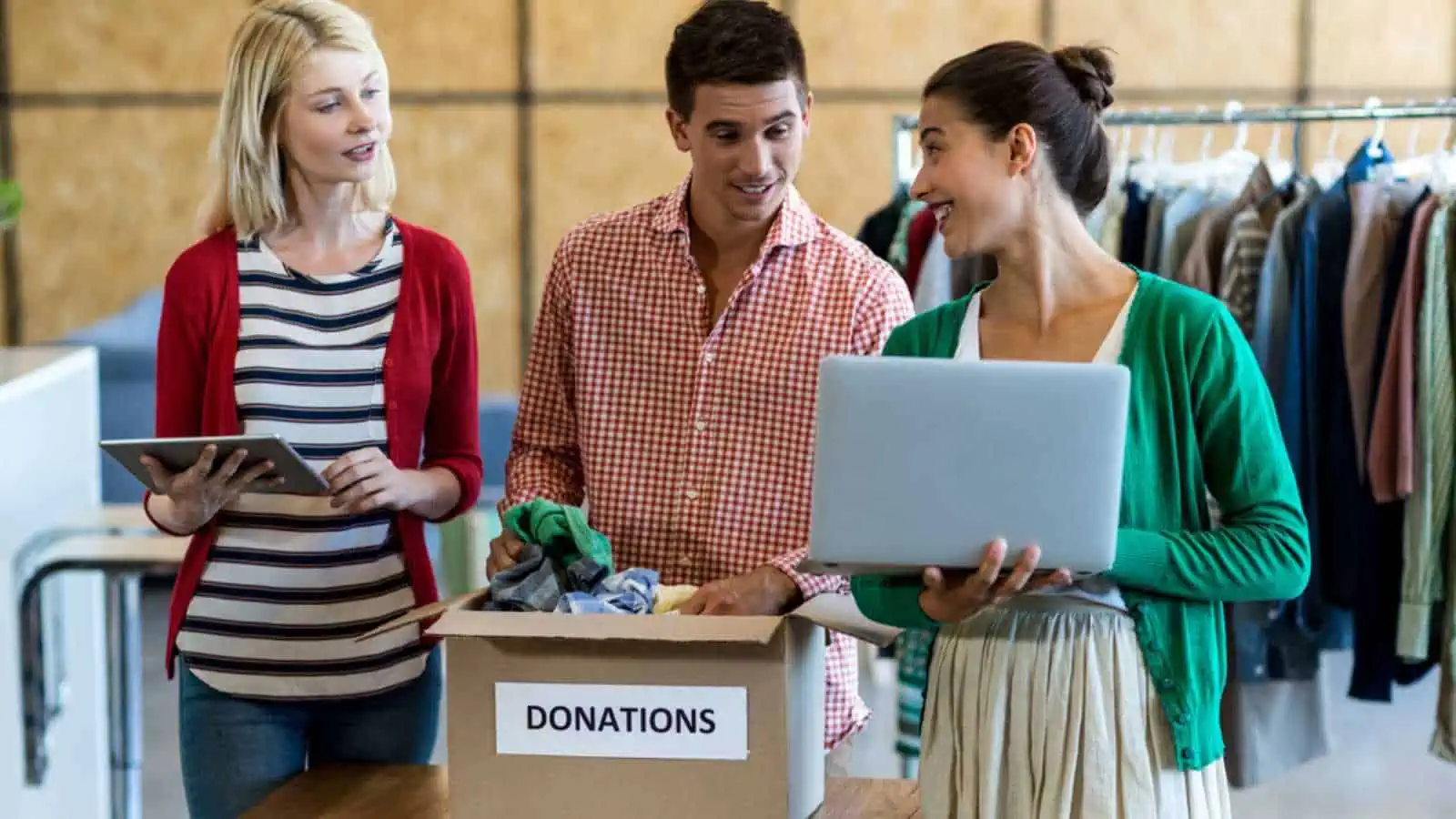 People working on donations