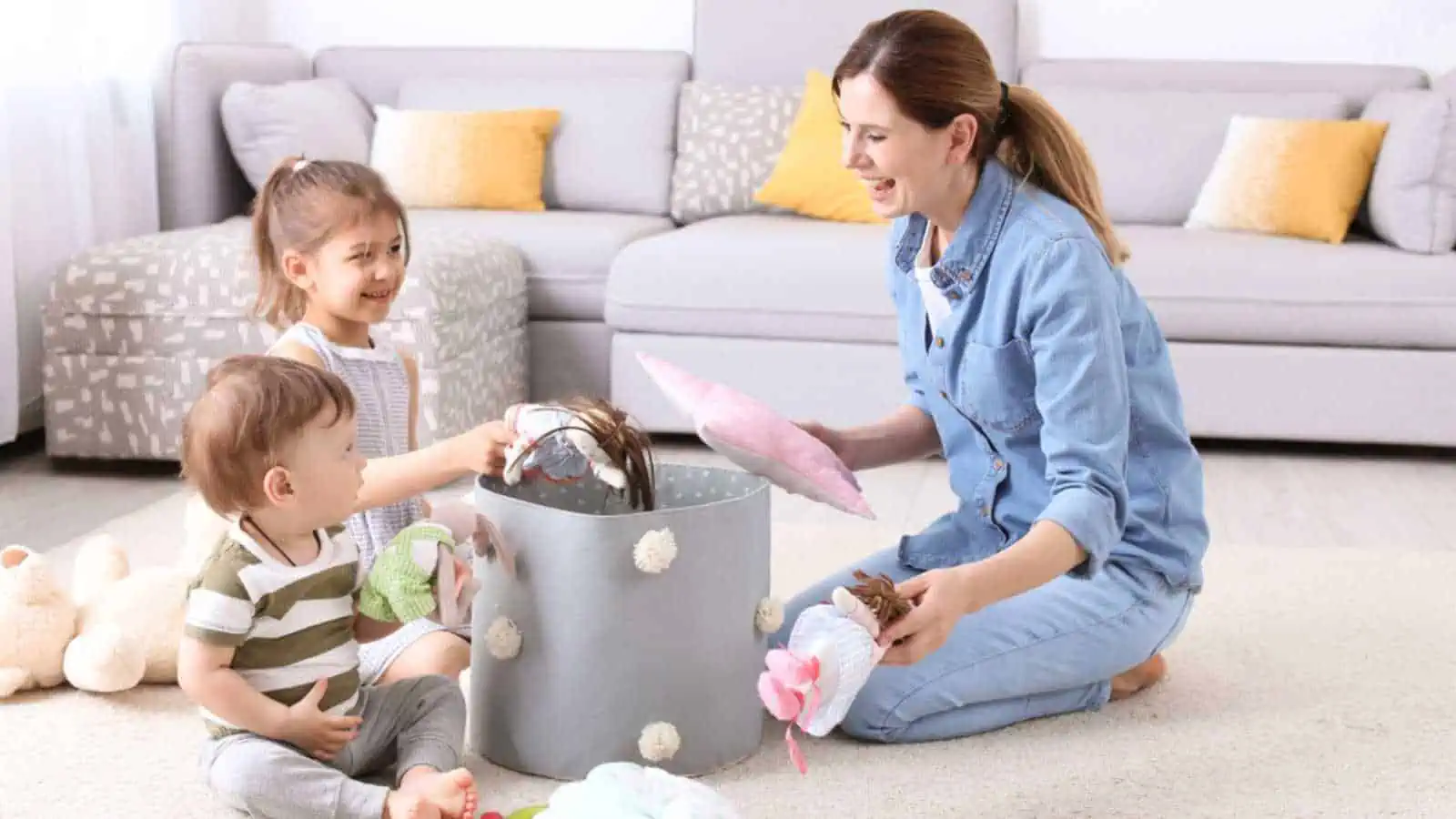 Woman playing with her kids Kids organizing.