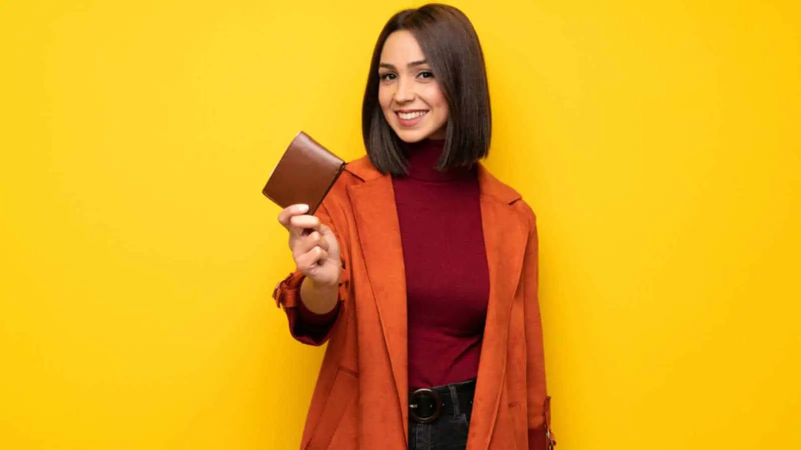 Woman showing purse